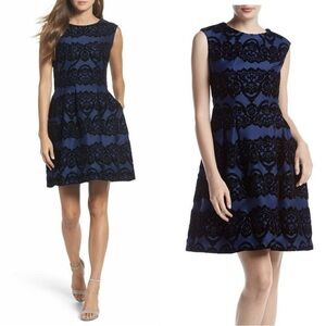 GABBY SKYE Sleeveless Damask and Satin Fit and Flare Formal Dress—SZ. 4